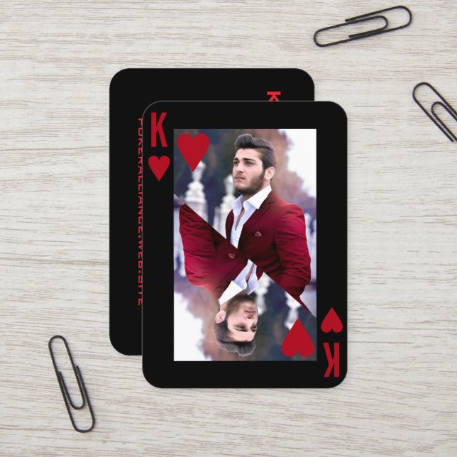 King of Hearts Black Red Photo Poker Player Business Card (Front/Back In Situ)