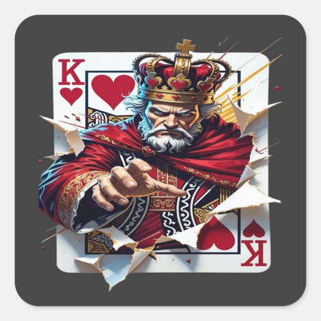 King of Hearts — Bold Royal Playing Card Illustrat Square Sticker (Front)