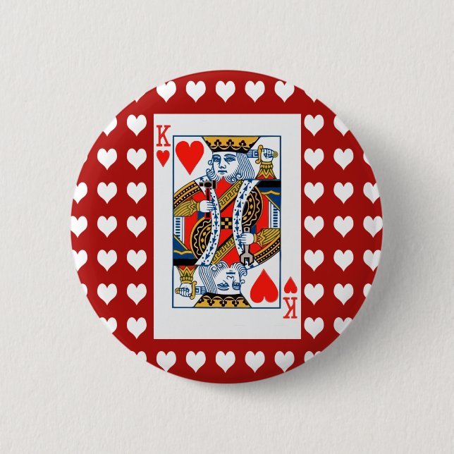 King of hearts playing card with hearts 6 cm round badge (Front)