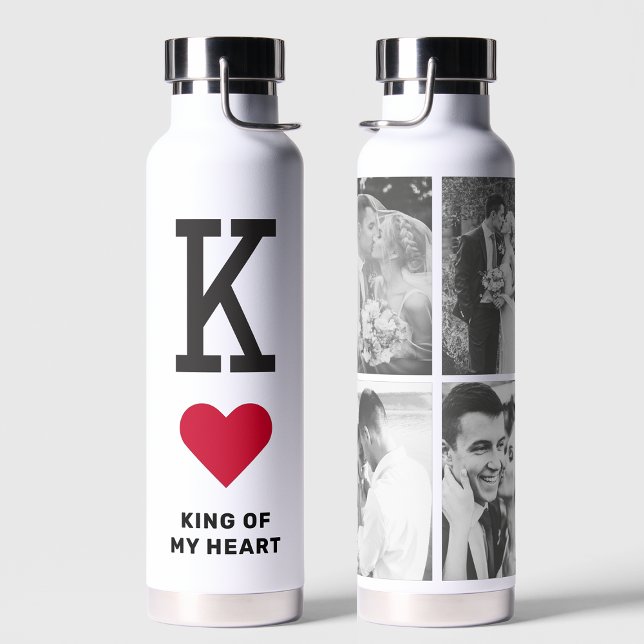King of my Heart | Valentines Day Gift 4 Photo Water Bottle (Creator Uploaded)