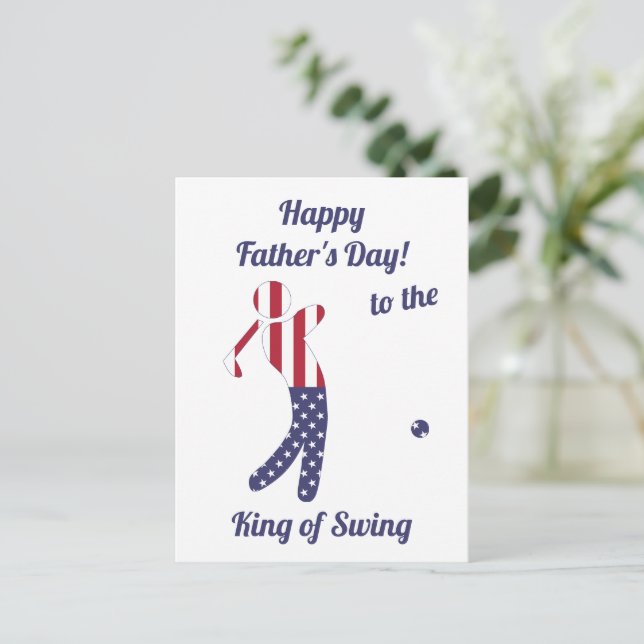 King of Swing | American Flag Golf- Father's Day Postcard (Standing Front)
