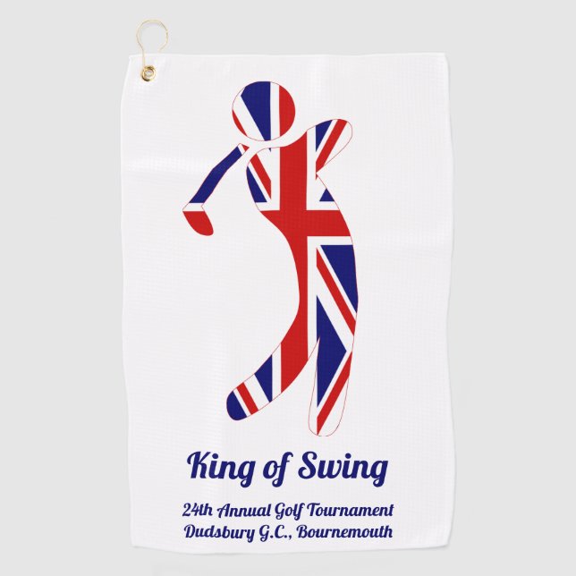 King of Swing | Union Jack Golf Tournament Golf Towel (Front)