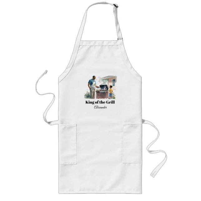 King of the Grill African American personalise Long Apron (Front)