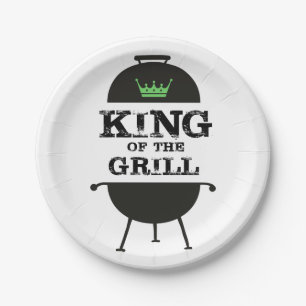King Of The Grill, Black Green Crown Paper Plate