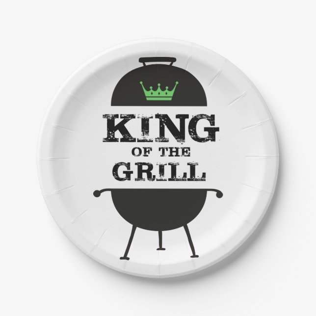 King Of The Grill, Black Green Crown Paper Plate (Front)