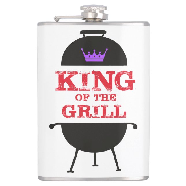 King Of The Grill, Black Purple Crown Red Hip Flask (Front)