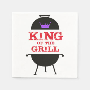 King Of The Grill, Black Purple Crown Red Napkin