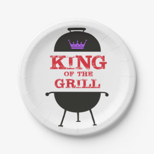 King Of The Grill, Black Purple Crown Red Paper Plate