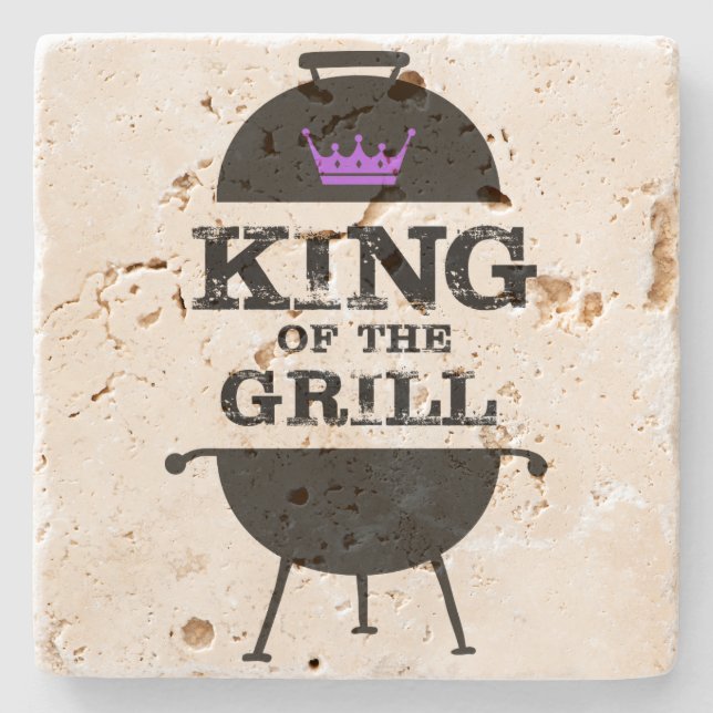King Of The Grill, Black Purple Crown Stone Coaster (Front)
