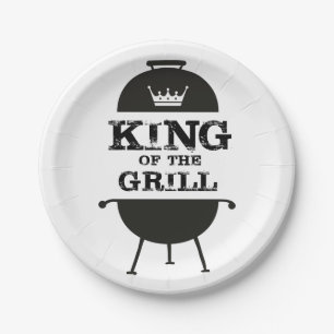 King Of The Grill, Black White Crown Paper Plate