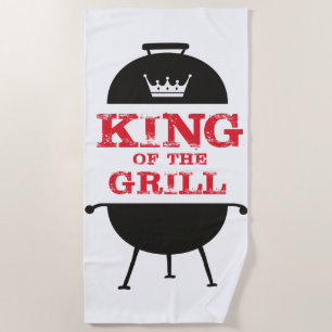 King Of The Grill, Black White Crown Red Beach Towel
