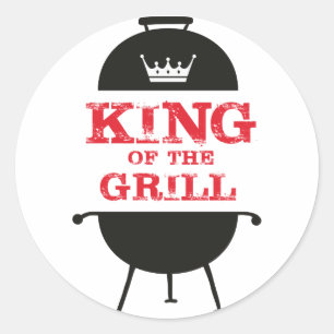King Of The Grill, Black White Crown Red Classic Round Sticker