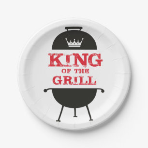 King Of The Grill, Black White Crown Red Paper Plate