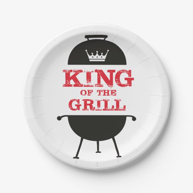 King Of The Grill, Black White Crown Red Paper Plate (Front)