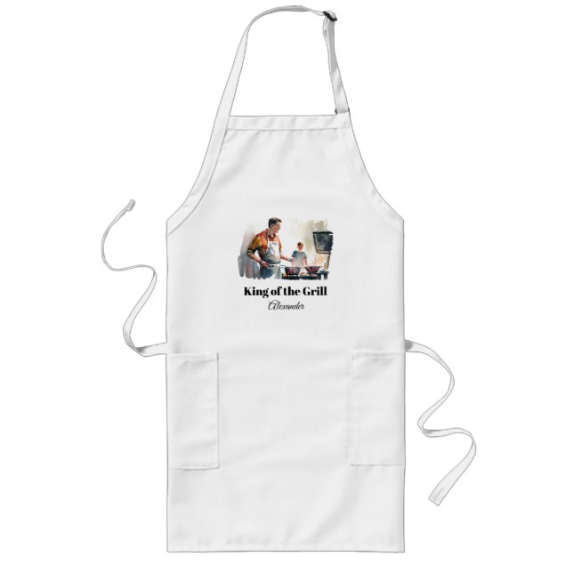 King of the Grill Caucasian personalise Long Apron (Front)