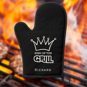 King of the Grill, funny monogrammed BBQ crown  Oven Mitt