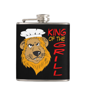 King of the Grill, Lion Chef, Funny Black Hip Flask