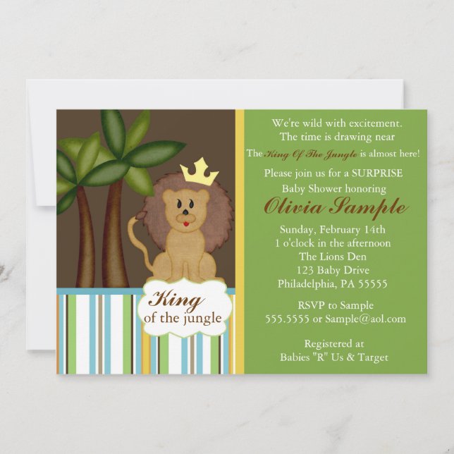 King of the Jungle Baby Shower Invitation (Front)