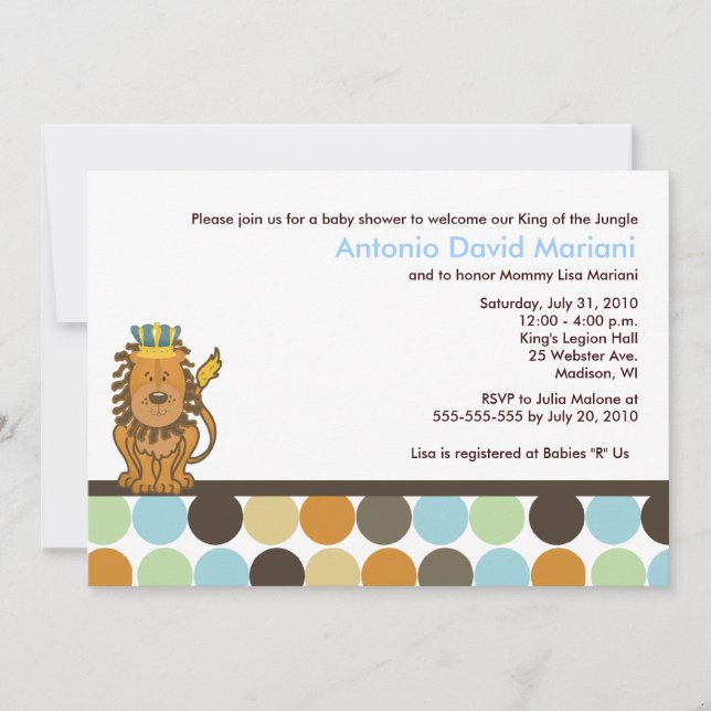 King of the Jungle Lion 5x7 Baby Shower Invitation (Front)