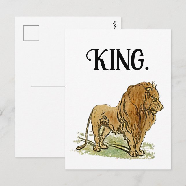 King of the Jungle Lion Cartoon, Bold Wildlife Art Postcard (Front/Back)