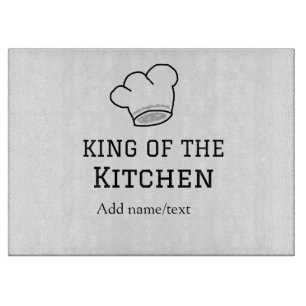 King of the kitchen chef cooking add name crown ha cutting board