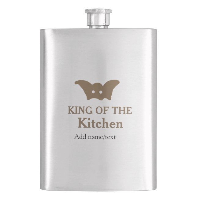 King of the kitchen chef cooking add name crown ha hip flask (Front)