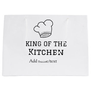 King of the kitchen chef cooking add name crown ha large gift bag