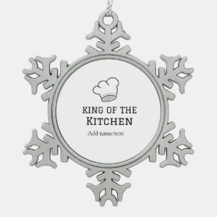 King of the kitchen chef cooking add name crown ha snowflake pewter christmas ornament