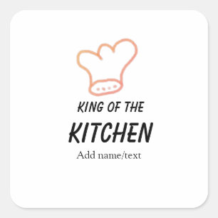 King of the kitchen chef cooking add name crown ha square sticker