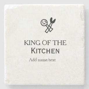 King of the kitchen chef cooking add name crown ha stone coaster