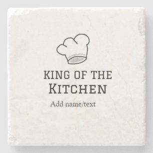 King of the kitchen chef cooking add name crown ha stone coaster