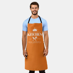 King of The Kitchen Foodie Men Personalized Orange Apron