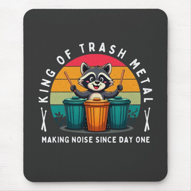 King of Trash Metal Funny Racoon Drummer Mouse Pad (Front)