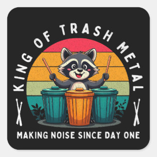 King of Trash Metal T-Shirt Funny Racoon Drummer Square Sticker