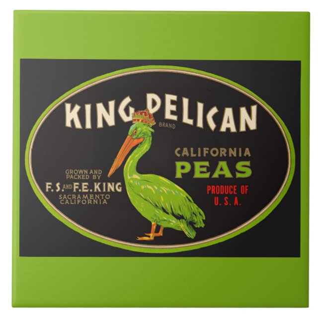 King Pelican California peas crate label Tile (Front)