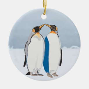 King Penguin Pair Kissing  Ceramic Tree Decoration