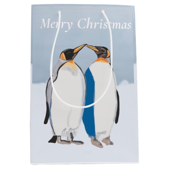 King Penguin Pair Kissing Christmas  Medium Gift Bag (Front)