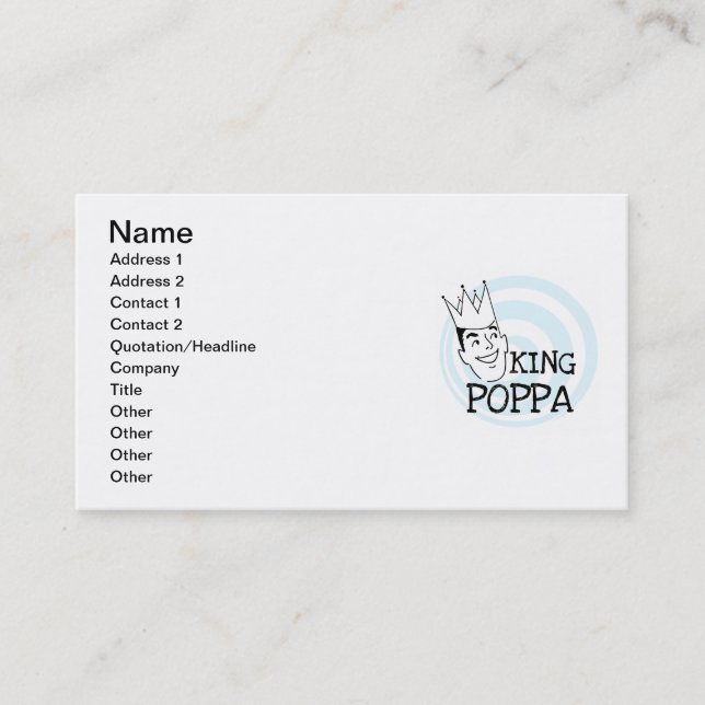 King Poppa T-shirts and Gifts Business Card (Front)