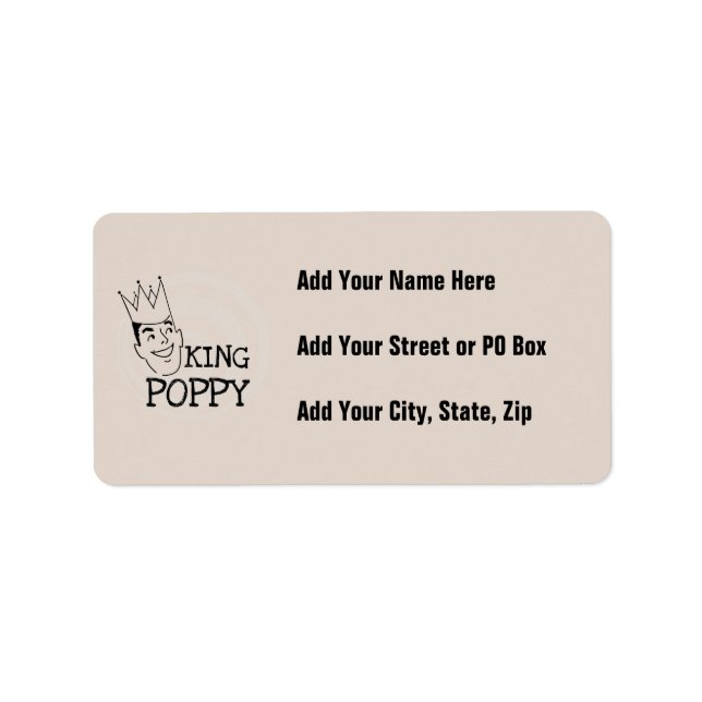 King Poppy T-shirts and Gifts Label (Front)
