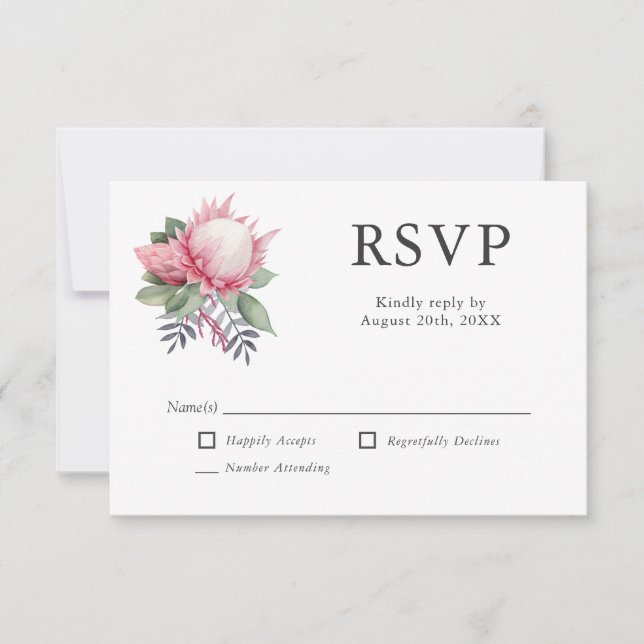 King Protea Botanical Wedding RSVP Card (Front)