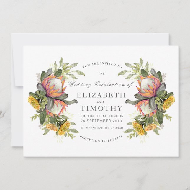 King Protea Bouquet Wedding Invitation (Front)