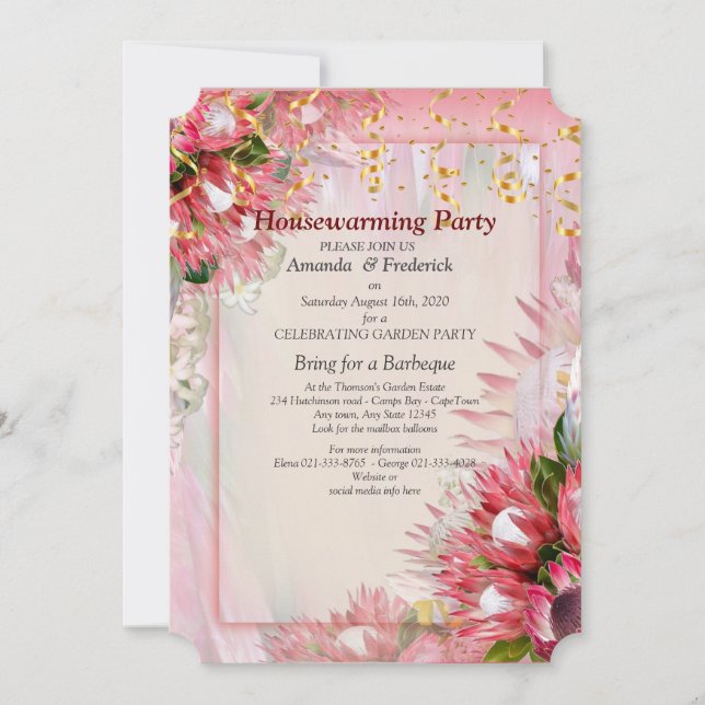 King Protea Flower Houswarming Party Invitation (Front)