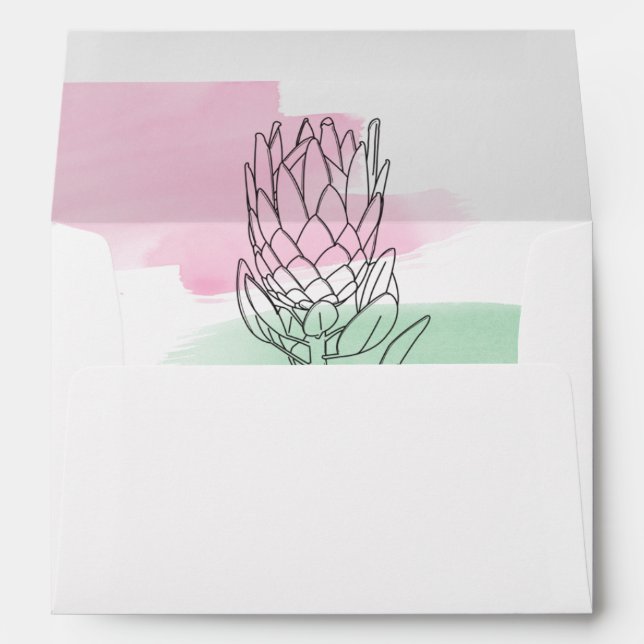King Protea Watercolor 5x7 Wedding Invitation Envelope (Back (Bottom))