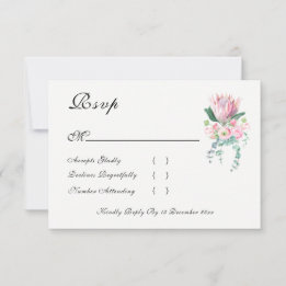 King Protea Watercolor Floral Elegant Wedding RSVP Card