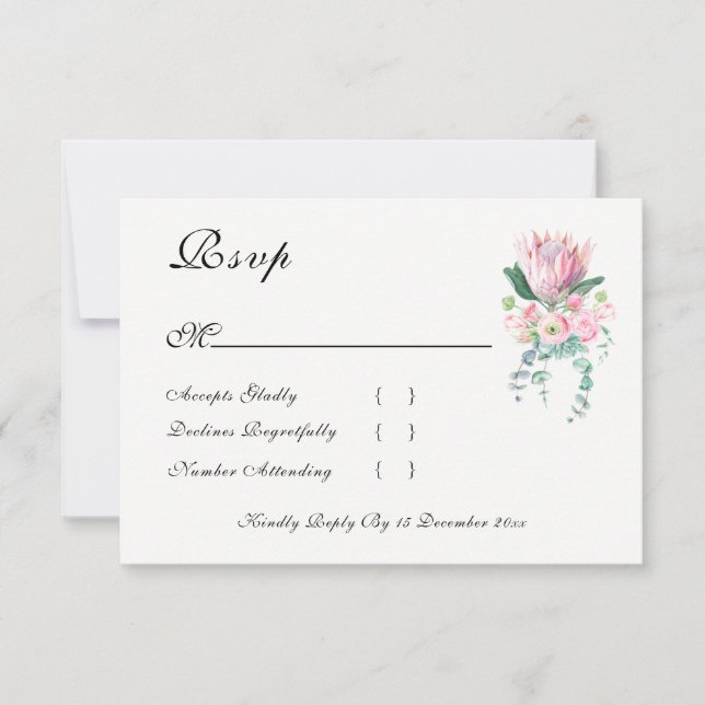 King Protea Watercolor Floral Elegant Wedding RSVP Card (Front)