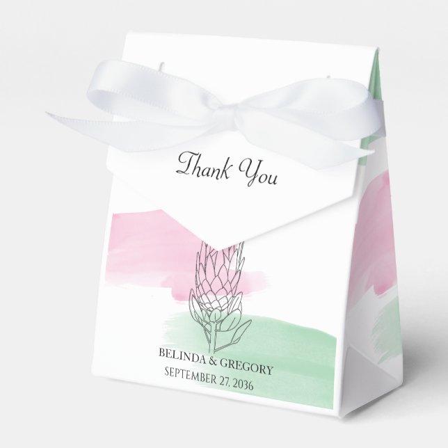 King Protea Watercolor Wedding Favour Box (Front Side)