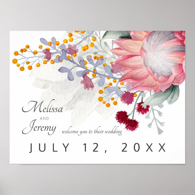 King Protea Wedding Welcome Poster (Front)