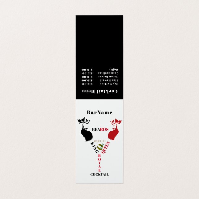 King&Queen Beards Royal Cocktail Menu (Outside Unfolded)