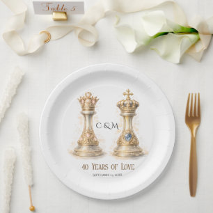King Queen Couple 40th Wedding Anniversary Paper Plate