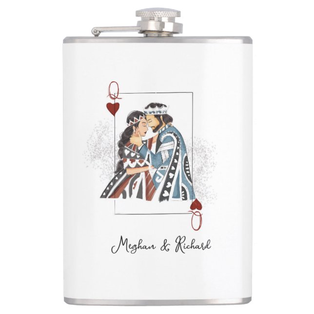 King queen couple card hip flask (Front)